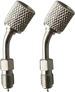 Mini Split System Charging Vacuum Port R410A Adapter, 5/16" Female Quick Couplers x 1/4" Male Flare for Mini Split System, Air Conditioners, HVAC and Refrigeration Service (45°)