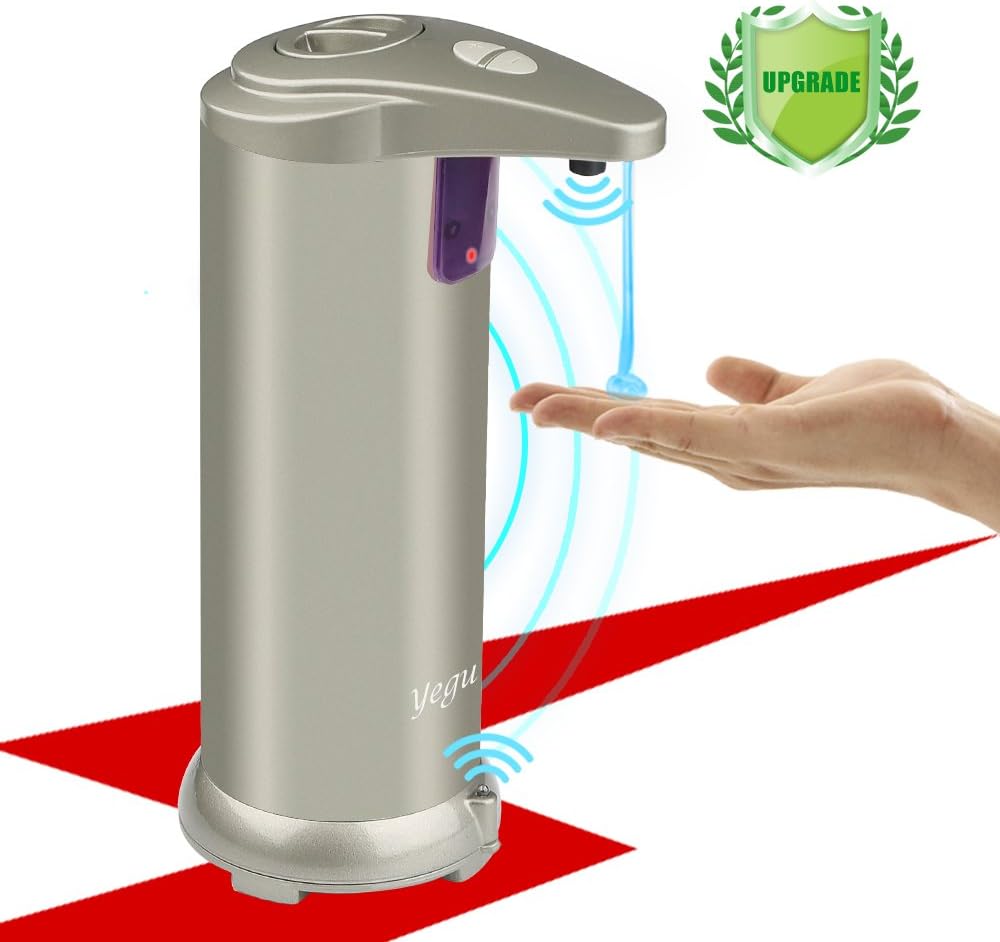 YEGU Automatic Soap Dispenser, Infrared Sensor Brushed Stainless Steel IR Soap Dispenser Touchless with Waterproof Base for Kitchen and Bath Room Easter Gift