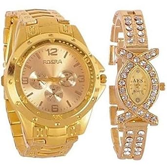  Analogue Golden Dial Couple Watch_R-Combo-G.Rosra-Aks1312