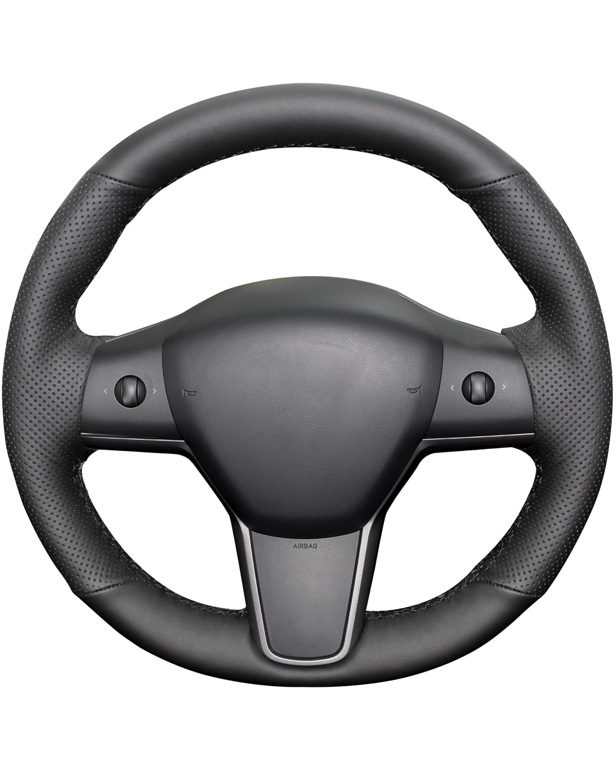 Photo 1 of Belinous Leather Steering Wheel Cover Lace Up, Genuine Leather Hand Stitched Steering Wheel Wrap Compatible with 2017-2023 Model 3/2020-2023 Model Y (W/O Mark)