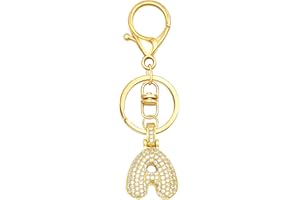 SKYFUN Initial Letter Keychains for Women Men Sparkly Zircon Gold Silver Letter A-Z Bubble Letter Pendant Charm for Key Purse