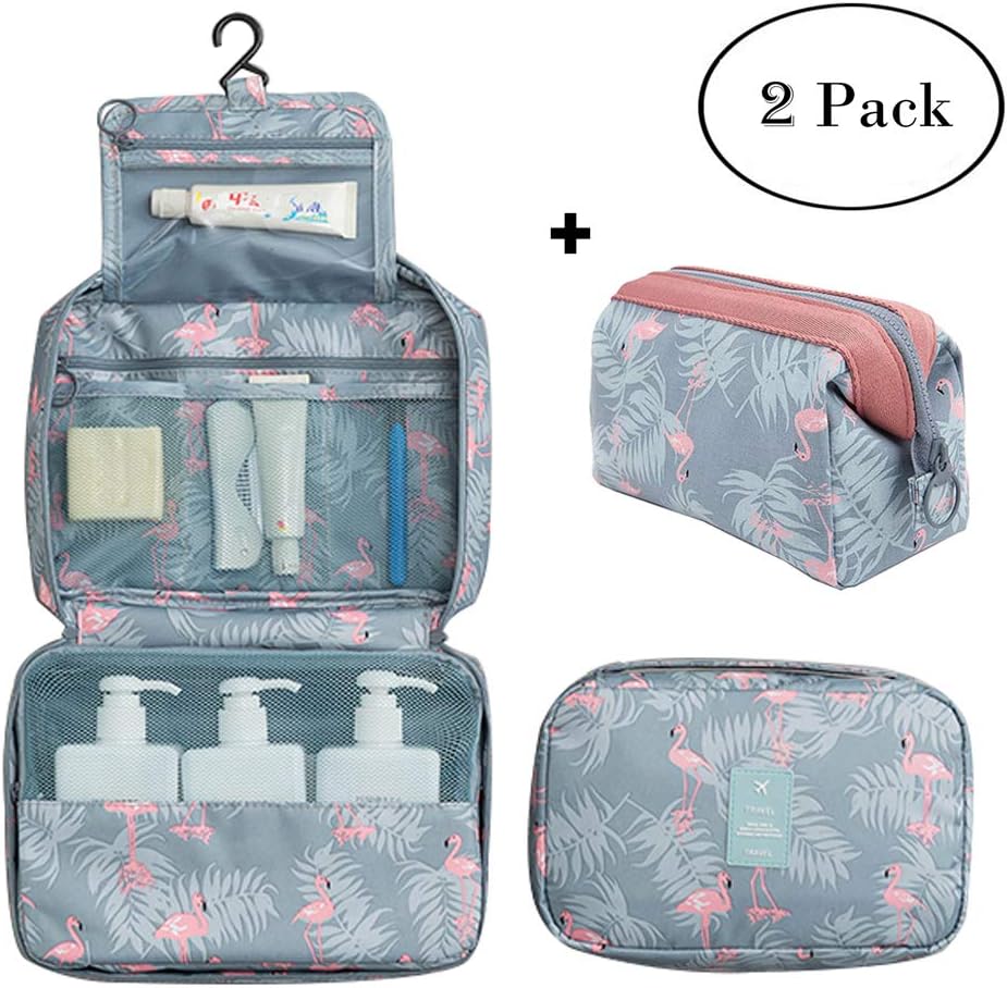 Hanging Toiletry Bag Travel Cosmetic Makeup Bag Organizer Large Multifunction Bathroom Storage Case for Women Men Waterproof Professional Train Case with Hook,Gray