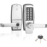 LVOZ Keyless Door Lock with Handle, Battery-Free Mechanical Keypad Lock | Heavy-duty zinc alloy code lock for indoor or outdoor wooden doors, water and sun resistant, easy to install, commercial use