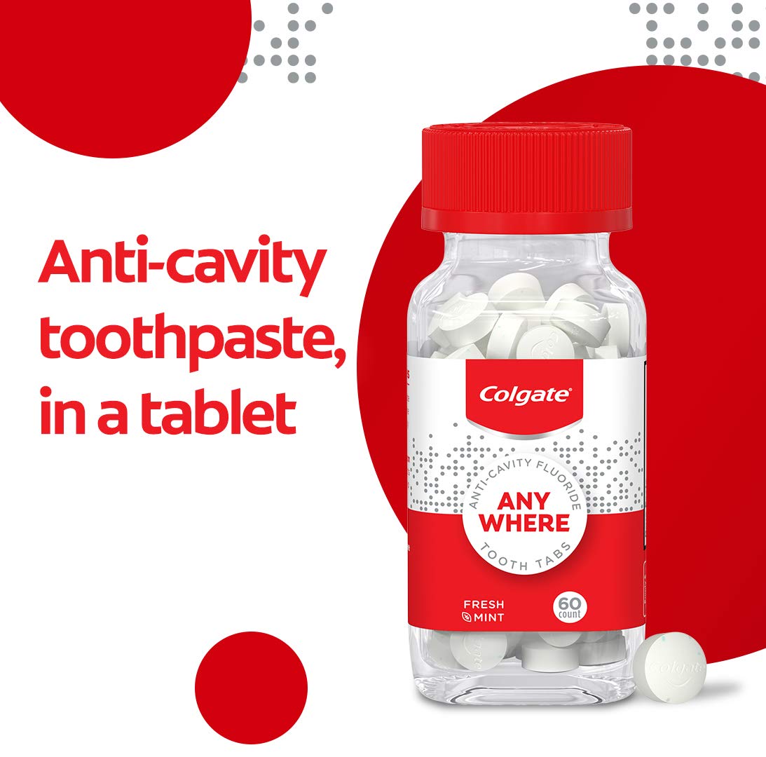 Colgate Anywhere Travel Toothpaste Tablets with Fluoride, Eco Friendly & Plastic Free Glass Jar, Fresh Mint - 60 count : Beauty