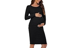 Smallshow Women's Knit Maternity Dress Long Sleeve Pregnancy Clothes
