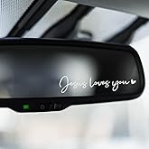 AOZUO 3X Jesus Love You Rear View Mirror Sticker, Rearview Mirror Decal with Heart Car Window Decals Self Affirmations Car Mirror Stickers for Women Water Bottle Laptop Accessories Gifts