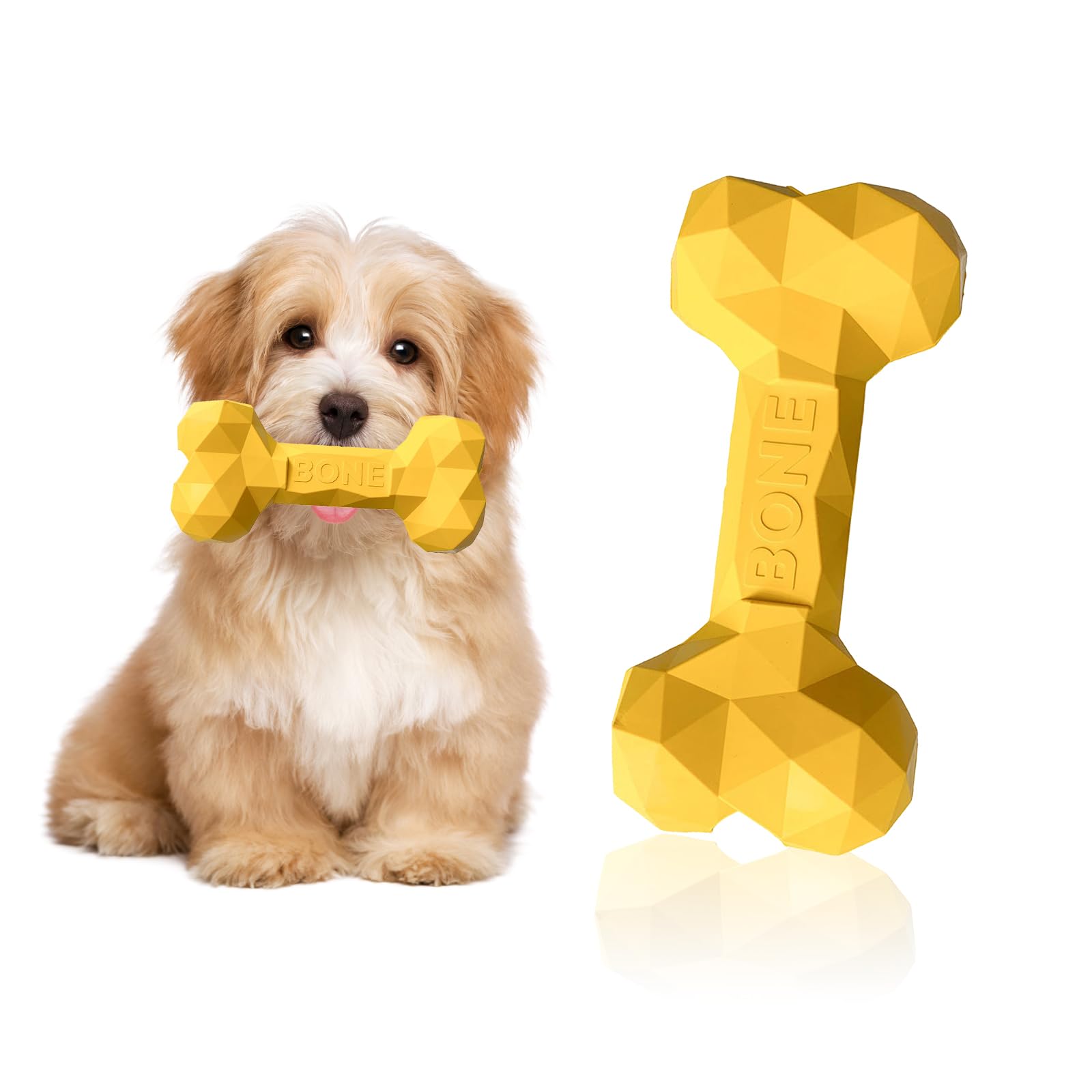 SAVOSWEET Dog Toys Chew Bone, Teething Bone Dog Toy, Yellow Rubber Bone Dog Chew Toy for Small Dogs Within 5 Kg, Dog Toy Teeth Cleaning