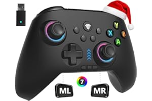 YUYIU 2.4G Wireless PC/Switch Controller with RGB Lighting/Programming Keys/Hall Joysticks/Hall Triggers/Vibrations,Three-Mode Switch Controller,Plug and Play Work for Windows PC, Android, Switch, Steam,TV