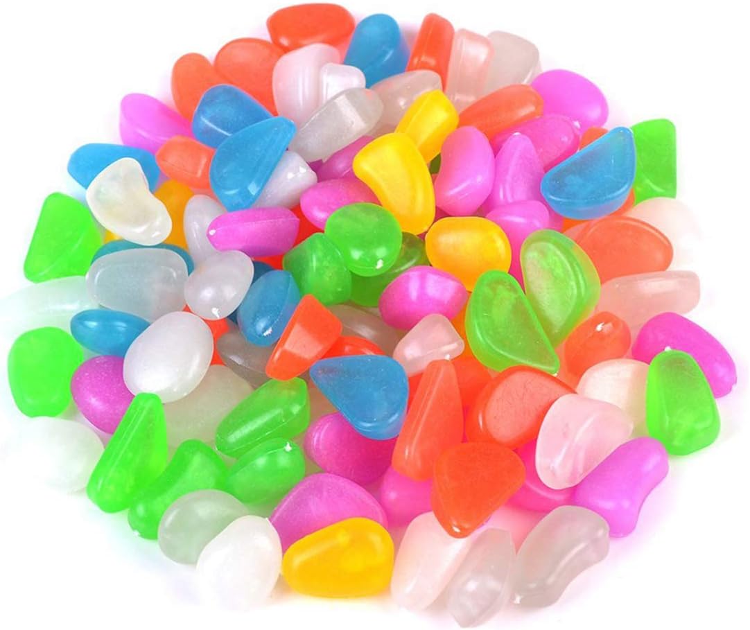 POPETPOP Fish Tank Luminous Pebbles Mixed Color Stones Glow in the Dark Landscaping Decorations for Vase Fillers,Plants Bonsai 100pcs