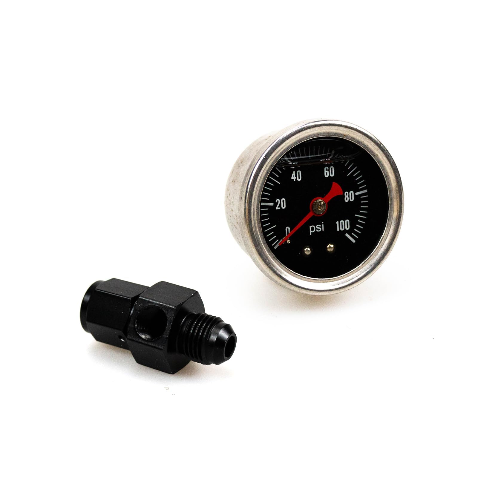 Photo 1 of Universal Fuel Pressure Gauge, Liquid 0-100psi Oil Press Gauge 1/8 NPT with An6 Fuel Pressure Take Off Fitting 6an Adapter for Car & Truck