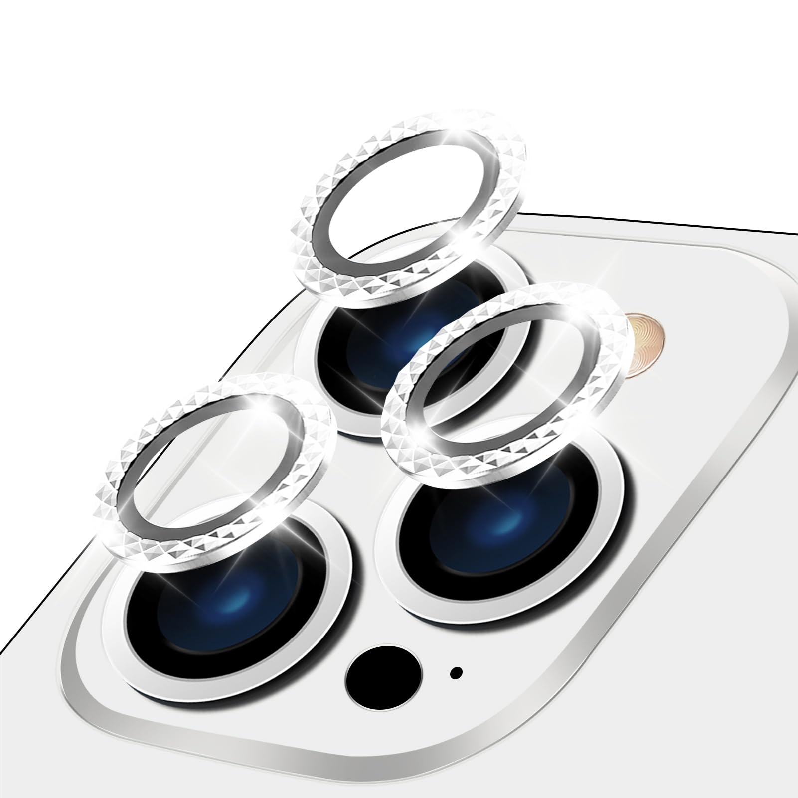 LucBuy Camera Lens Protector for iPhone 13 Pro/13 Pro Max, Premium HD Tempered Glass Aluminum Alloy Individual Ring Circle Lens Screen Cover Film,Anti-Scratch Lens Protector Sticker (Sparkling)