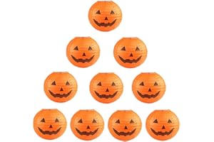 JANGOSTOR 10 PCS Halloween Pumpkin Paper Lantern Jack O Lantern Pumpkin Hanging Paper Lantern for Halloween Party Parties Garden Decoration, 12 Inches (Orange)