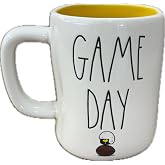 Rae Dunn Peanuts Game Day Ceramic Coffee Mug, White with Yellow Interior