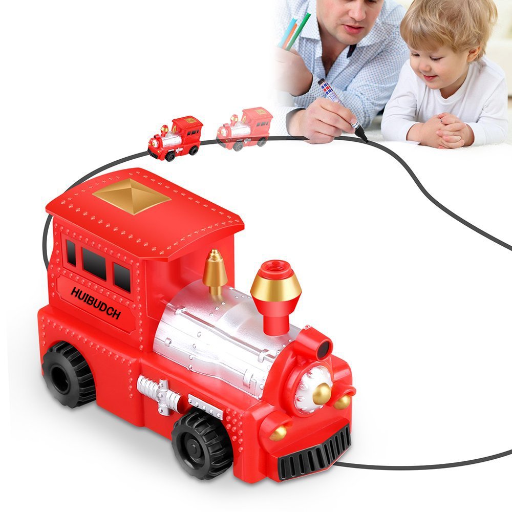 Huibudch Magic Inductive Truck Toy Train Magic Mini Train [Follows Black Line] for Kids (Red Train)