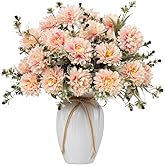 LESING Artificial Flowers in Vase Silk Flower Bouquets Arrangement with Vase Chrysanthemum Ball for Home Wedding Table Centerpieces (Champagne Pink)