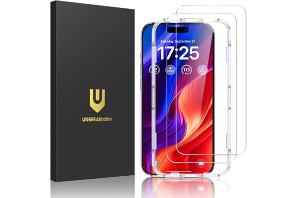 UNBREAKcable 2-Pack Screen Protector for iPhone 16 Tempered Glass | Military Grade Shatterproof, 9H+ Hardness, 99.99% HD Clear, Bubble-Free, Easy Installation Frame, for iPhone 16