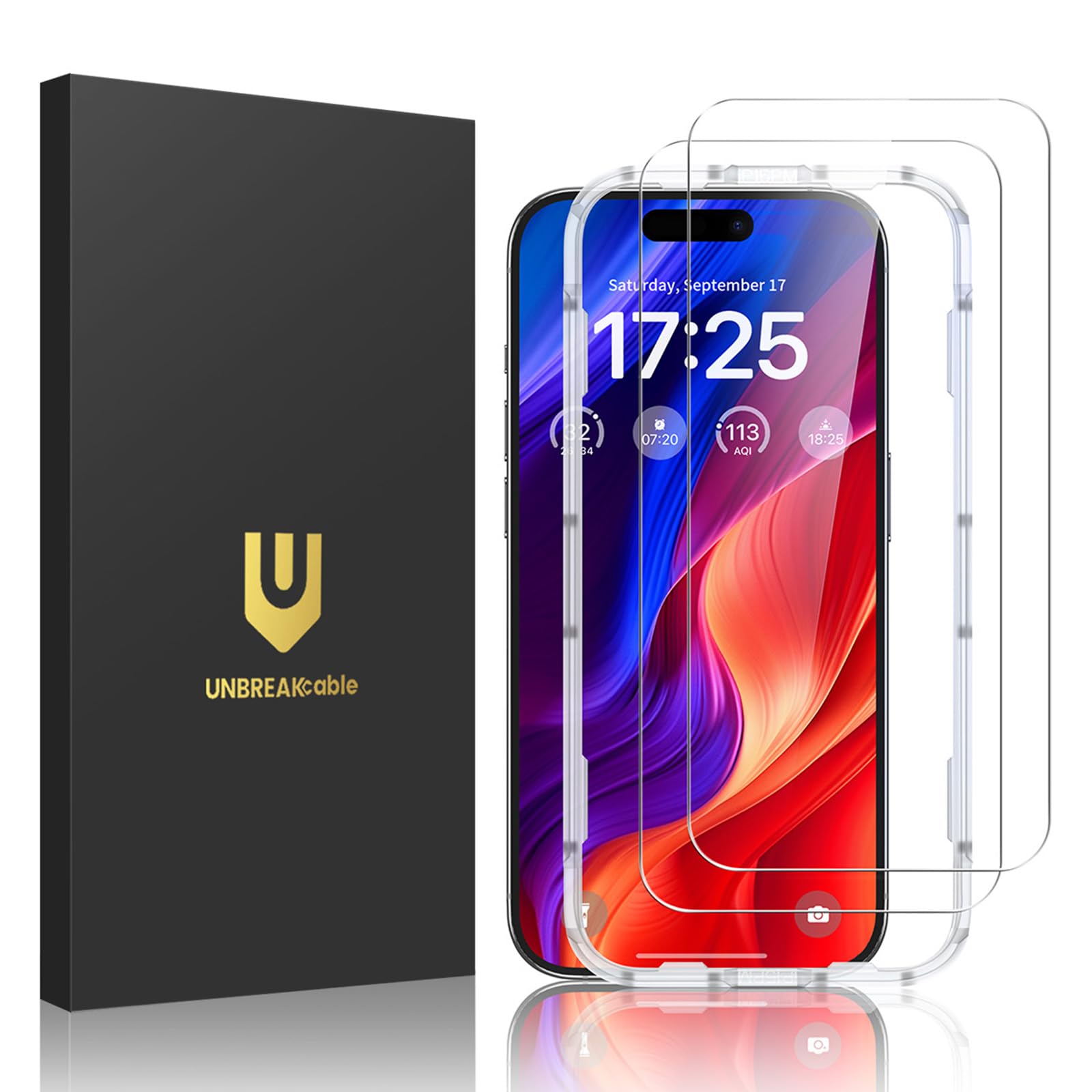 Photo 1 of UNBREAKcable 2-Pack Screen Protector for iPhone 16, Double Shatterproof Tempered Glass [Easy Installation Frame] [9H Hardness] [99.99% HD Clear] [Case Friendly] for Apple iPhone 16 6.1 inch