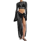 LANNEW Women's Swimsuits Cover Ups Set for Crochet Bathing Suit Hollow Out 2 Piece Bikini Coverup Beach Swimwear