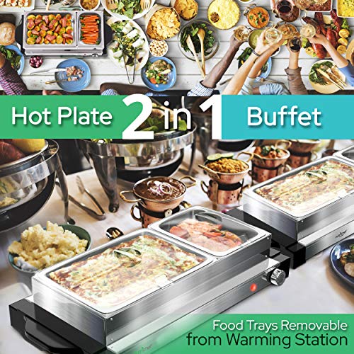 Electric Hot Plate Food Warmer Dual Buffet Server Chafing Dish Set