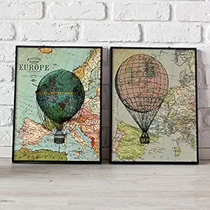 Nacnic Pack Balloons Sheet. Posters with Images of Globes and maps. Home Decoration. Sheets for framing. 250 Grams Paper