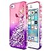 iPhone 5S Case, iPhone SE/5 Case with Tempered Glass Screen Protector for Girls Women Kids, NageBee Glitter Liquid Sparkle Bling Floating Waterfall Diamond Cute Case for iPhone 5/5S/SE -Pink/Purple