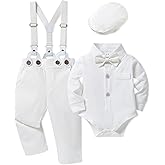 SANMIO Baby Boy Clothes Suit 0-24M Boys Baptism Easter Outfits Baby Shirt+Bow Tie+Pants+Suspenders 4Pcs Christmas Wedding Set