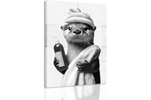 Framed Funny Bathroom Wall Art Canvas Print Poster Painting Decor Picture Raccoon Black and White Cute Animal Vintage Farmhou