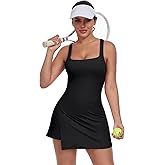 QIQIWUBA Women's Tennis Dress with Built in Shorts and Bra Workout Mini Dress Square Neck Athletic Skort Dress Golf Outfits