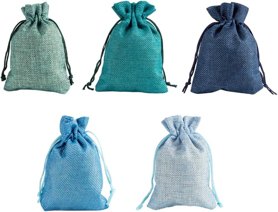 NBEADS Small Drawstring Bag, 25 Pcs 5 Colors Blue Cloth Gift Bags for Party and Wedding Favor 14x10cm, 1 count (Pack of 25)