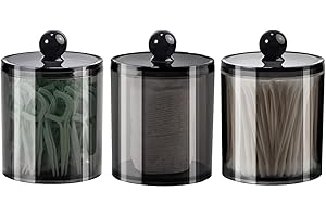DINGLIAN 3 PCS Black Qtip Holder, Cotton Pad Holder, Bud Dispenser, Bathroom Canister Storage, Black Bathroom Jars for Ball, 