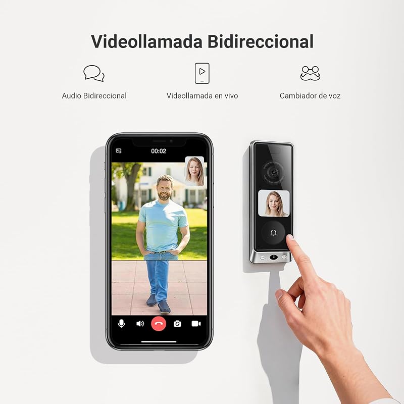 Campainha sem fios EP8 Ultra Câmara Dupla Exterior 6MP+2MP, Sinal CH1, Ecrã Interativo, Detetar Pessoa/Pacote, Pré-Gravação, 2 Baterias Recarregáveis, 32GB EMMc Interno, Wi-Fi 6, 2,4GHz