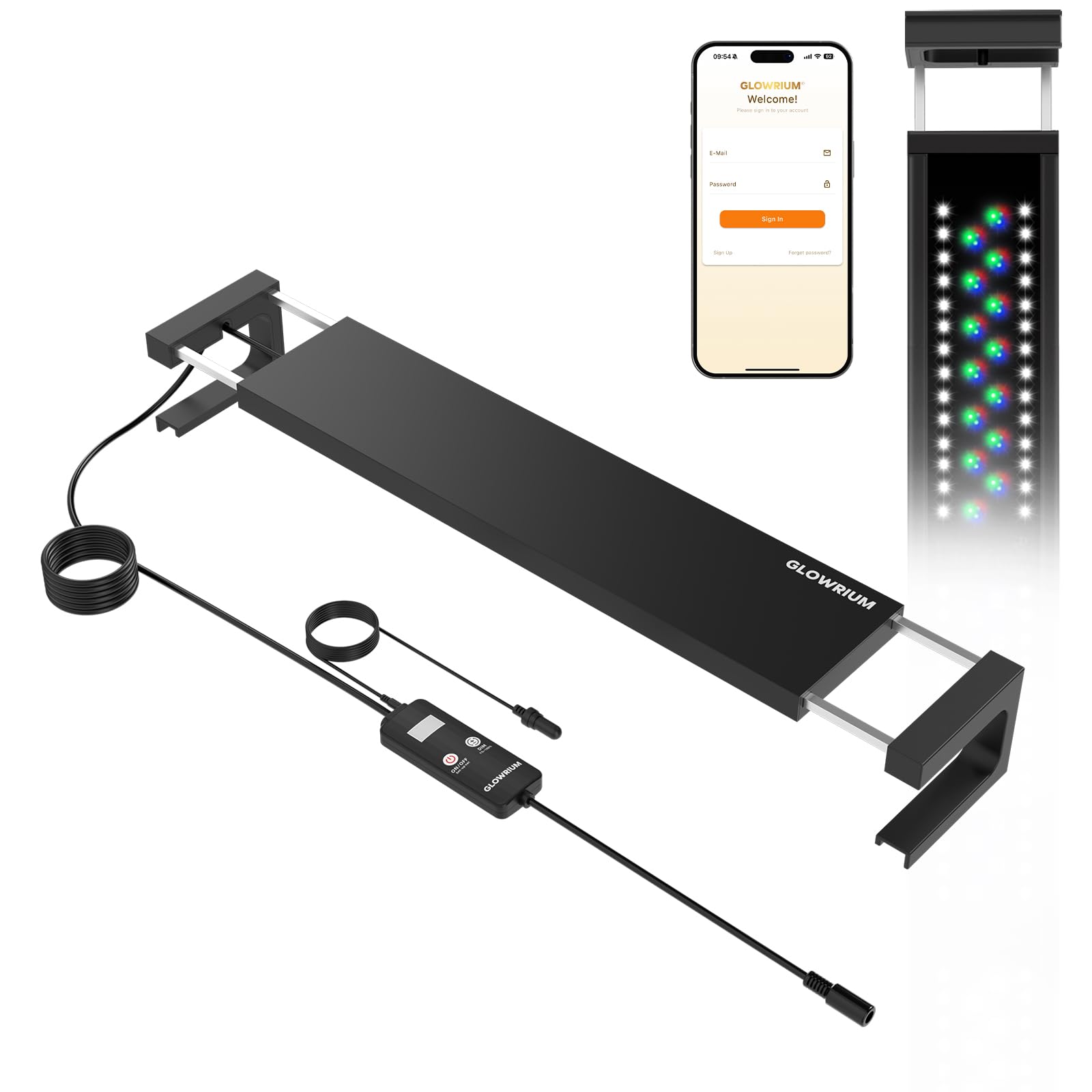 Photo 1 of GLOWRIUM Smart Aquarium Light, Bluetooth + WiFi Dual Control Freshwater Fish Tank Light with App, Multi-preset Spectrum, Brightness Adjustable, Anti-Drop, Real Time Water Temperature Sensor (24-36 in)