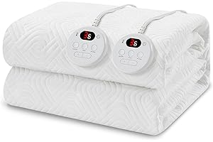 Easthome Heated Mattress Pad King Size - Embossed Electric Mattress Pad Cover Dual Control - 1-10 Hours Auto Shut Off with Deep Pocket White