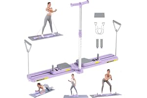 PRISJOY Pilates Board, Pilates Reformer Multifunctional Home Workout Equipment with Resistance Bands & LED Timer, Anti-Slip Design Machine, Core & Full Body Training Pilates Kit for Women and Beginners