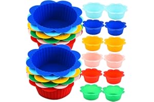 HEMOTON Reusable Silicone Muffin Liners Nonstick Baking Cups for Muffin and Cupcake Pans Flower-Shaped Design Oven Microwave 