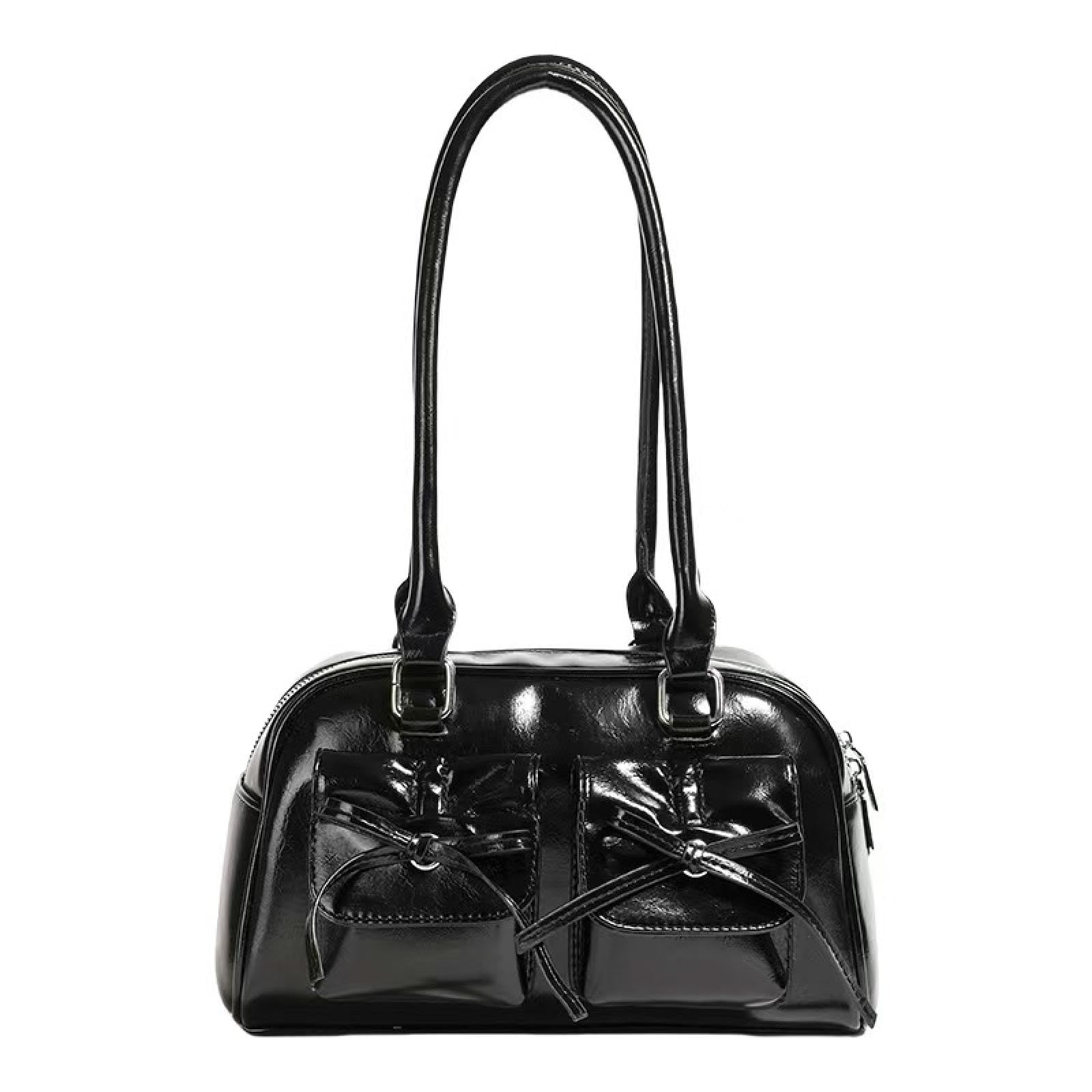 Y2K Women's Handbag, PU Leather, Bowknot, Cute, Shoulder Bag, Handbag, Lightweight, Stylish, Black