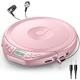 Gueray CD Player Portable with Earphones, CD Discman AUX Cable for Car Home | Personal Discman CD player,PROG memory, CD-R/RW MP3/WMA, Anti-skip shockproof protection, A-B repeat,LCD display