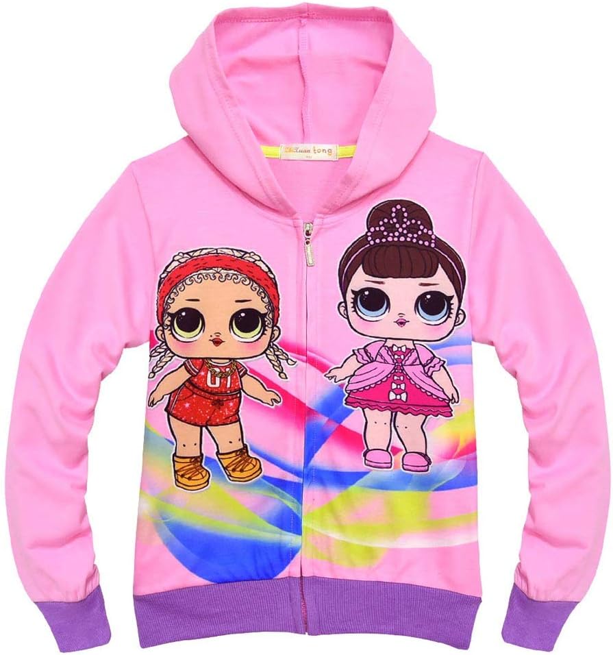 zaring Girls Zip Hoodie Sweatshirt Children Coat Cartoon Jacket Outwear Doll Surprise