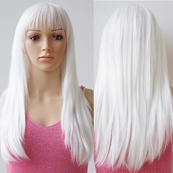Silk Co 24 60cm Silky Long Pure White Straight Hair Full Wigs