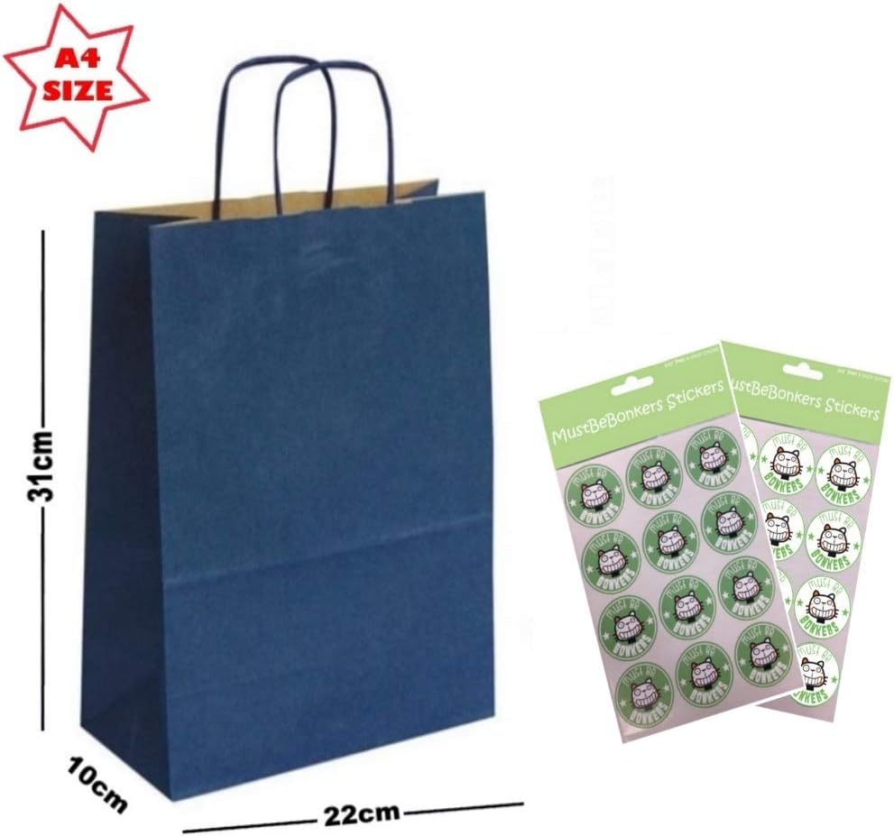 MustBeBonkers30 x A4 Paper Party Gift Bags With Seal Stickers - Boutique Shop Loot Carrier Bag - Choose Colour (Navy Blue)