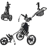 FLAGTAG Golf Push Cart 3 Wheel, Folding Golf Cart with Foot Brake,Cooler Bag, Umbrella Holder, Cup Holder, Storage Compartment