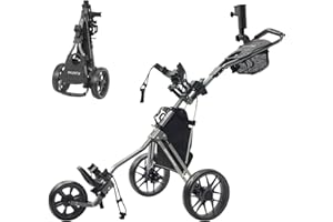 FLAGTAG Golf Push Cart 3 Wheel, Folding Golf Cart with Foot Brake,Cooler Bag, Umbrella Holder, Cup Holder, Storage Compartment