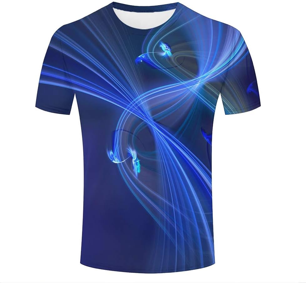 HUIYIYANG Tees Mens 3D Design Blue Fluorescent Twist Dimension Short Sleeve T Shirts