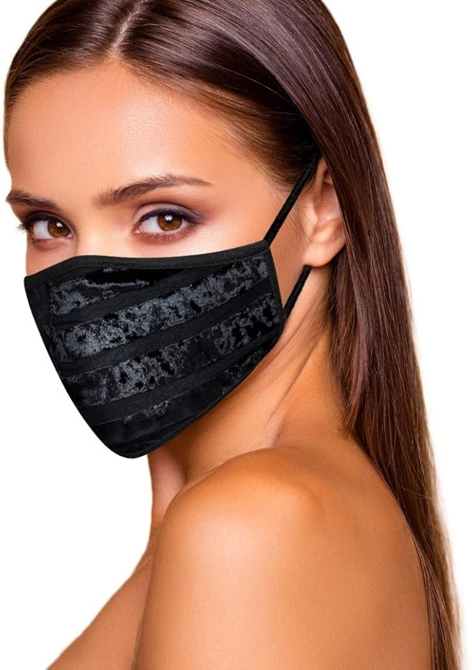 Cloth Face Mask Washable & Breathable For Women Soft & Cute USA Made (Black Velvet) Amazon