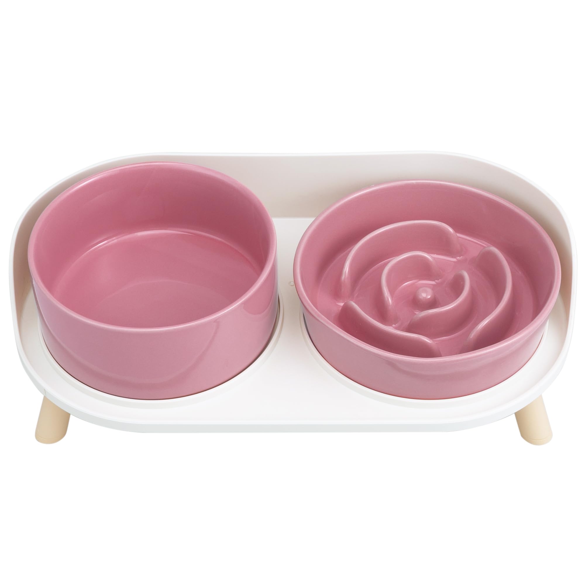 Photo 1 of Elevated Slow Feeder Dog Bowls - Ceramic Food and Water Bowl Set with Stand - Raised Pet Dishes for Small and Medium Sized Dogs