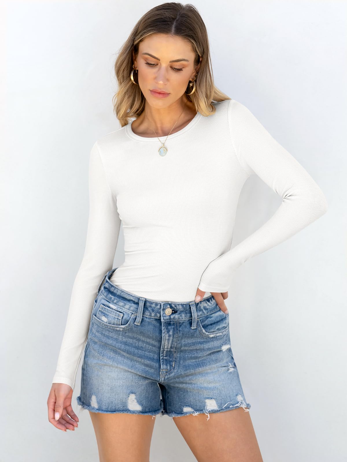 ANRABESS Women Long Sleeve Shirts Rib Knit Slim Fit Tops Basic Tee 2025 Fall Outfits Casual T-Shirt Underscrubs Layer Clothes
