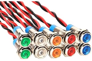 10pcs 6mm 1/4" AC/DC 12-24V LED Metal Indicator Light Waterproof Signal Lamp Pilot Dash Directional Car Truck Boat with Wire