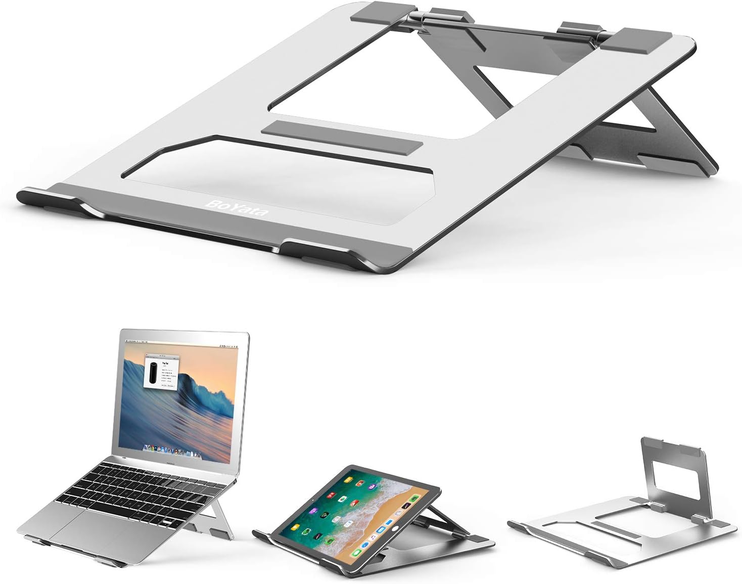 Laptop Stand, Boyata Portable Laptop Riser, Foldable Aluminum Lightweight Ventilated Laptop Holder with Slide-Proof Design, Adjustable Ergonomic Holder Compatible for MacBook Pro/Air, Dell, Lenovo