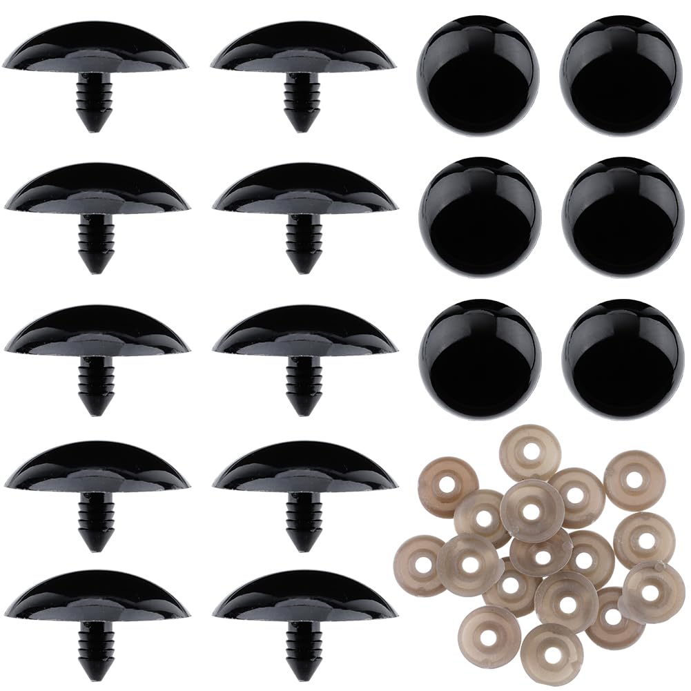 GORGECRAFT 24 Sets Resin Doll Eyes 39mm Large Safety Eyes with Washers Half Round Black Bear Eyeball for Plush Stuffed Animal Amigurumi Crochet Dolls Teddy Dog Crafts Making Supplies