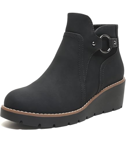 black wedge dress boots Mepaouo Women's Casual Fashion Lace up Walking Ankle Booties for Women(Black,7.5) boot features a pointed toe Cushionaire Women's Tito Wedge Bootie